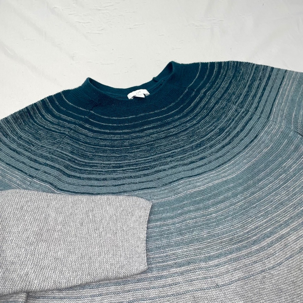 J. Jill Womens Teal Grey Ombre Knit Tunic Sweater Large L Long Sleeve Crew Neck